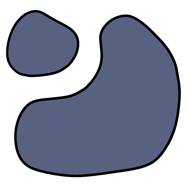 a large blue blob fills to all corners except top left, which has a separate small blue blob.